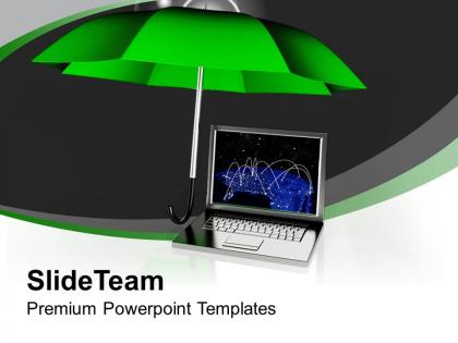 Green umbrella with laptop technology powerpoint templates ppt themes and graphics 0113