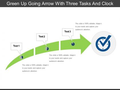 Green up going arrow with three tasks and clock