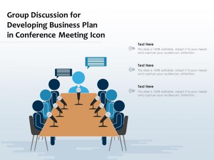Group discussion for developing business plan in conference meeting icon