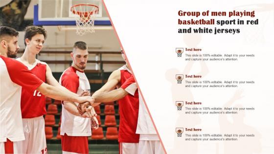 Group Of Men Playing Basketball Sport In Red And White Jerseys