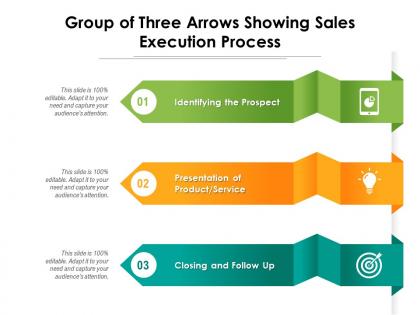 Group of three arrows showing sales execution process