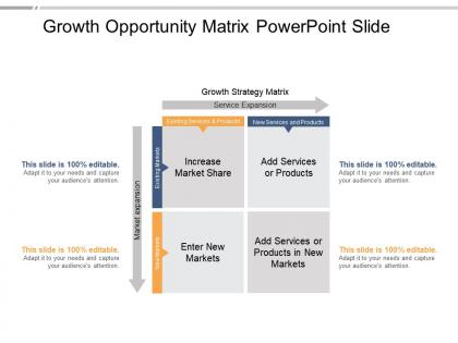 Growth opportunity matrix powerpoint slide