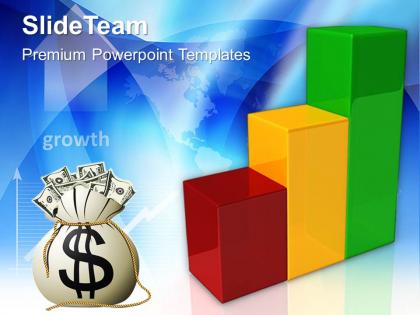 Growth pie charts and bar graphs templates with dollar marketing ppt layouts powerpoint