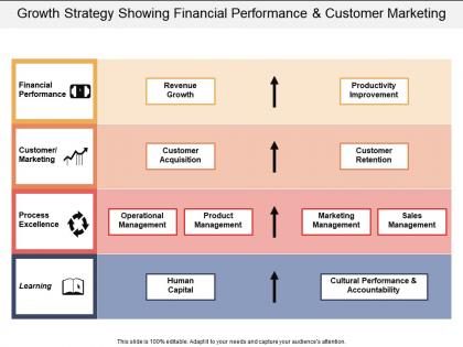 Growth strategy showing financial performance and customer marketing