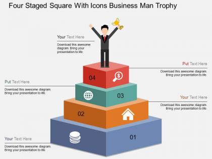 Gu four staged square with icons business man trophy flat powerpoint design