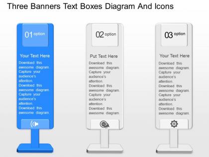 Gu three banners text boxes diagram and icons powerpoint template