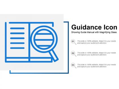 Guidance icon showing guide manual with magnifying glass