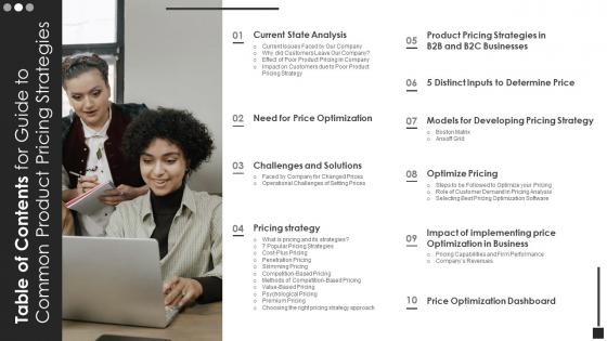 Guide To Common Product Pricing Strategies Table Of Contents For Ppt Powerpoint Presentation File Sample
