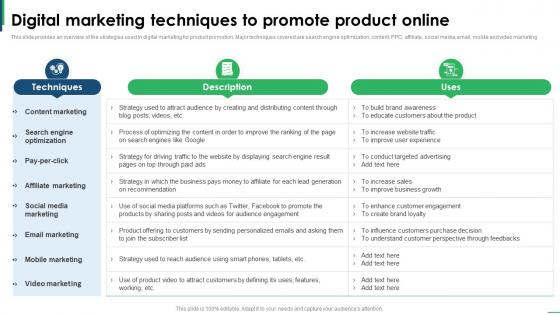 Guide To Creating Global Digital Marketing Techniques To Promote Product Online Strategy SS