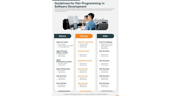 Guidelines For Pair Programming In Software Development One Pager Sample Example Document