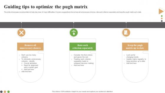 Guiding Tips To Optimize The Pugh Matrix
