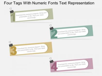 Gw four tags with numeric fonts text representation flat powerpoint design