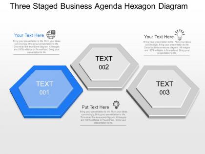 Gw three staged business agenda hexagon diagram powerpoint template