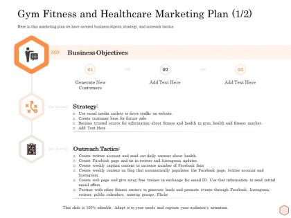 Gym fitness and healthcare marketing plan business wellness industry overview ppt styles