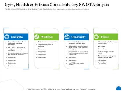 Gym health and fitness clubs industry swot analysis opportunity ppt powerpoint presentation styles examples