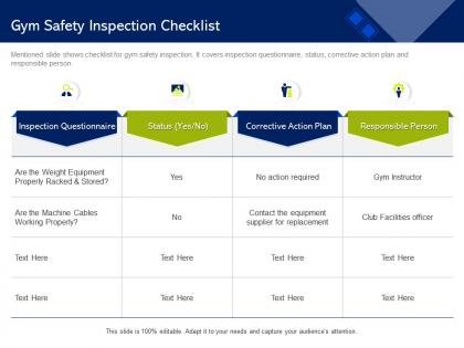 Gym safety inspection checklist properly racked ppt powerpoint presentation portfolio gallery