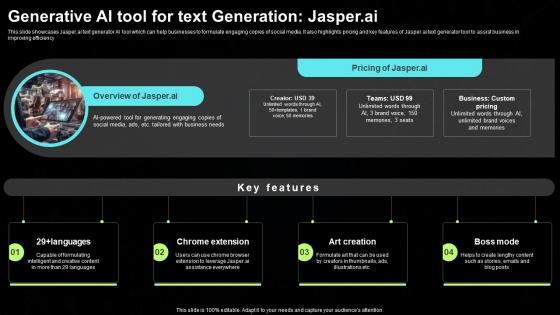 H13 Generative AI Tool For Text Generation Jasper Generative AI Tools For Content Generation AI SS V