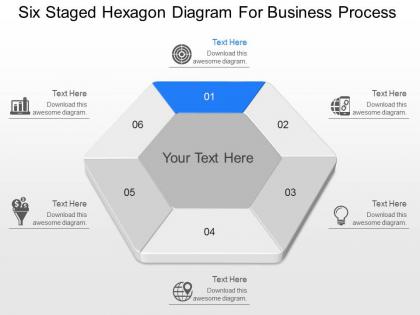 Ha six staged hexagon diagram for business process powerpoint template