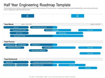 Half year engineering roadmap timeline powerpoint template