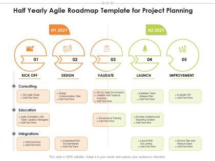 Half yearly agile roadmap template for project planning