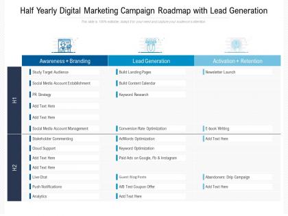 Half yearly digital marketing campaign roadmap with lead generation