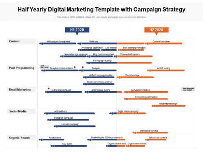 Half yearly digital marketing template with campaign strategy