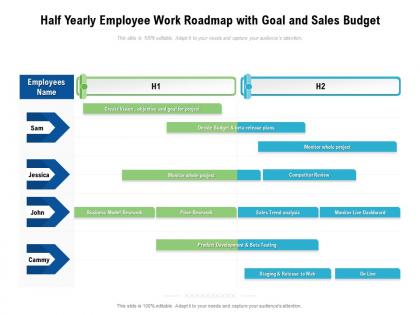 Half yearly employee work roadmap with goal and sales budget