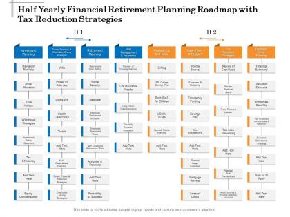 Half yearly financial retirement planning roadmap with tax reduction strategies