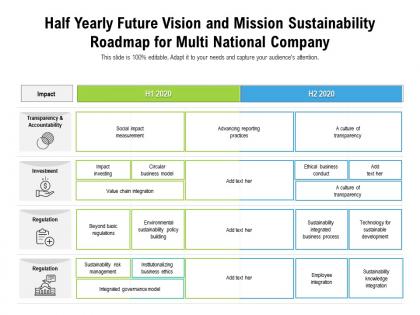 Half yearly future vision and mission sustainability roadmap for multi national company