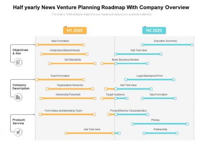 Half yearly news venture planning roadmap with company overview