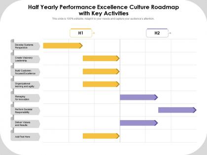 Half yearly performance excellence culture roadmap with key activities