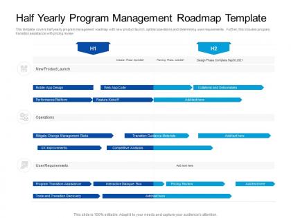 Half yearly program management roadmap timeline powerpoint template
