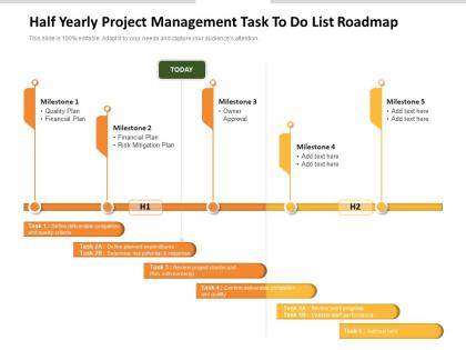 Half yearly project management task to do list roadmap
