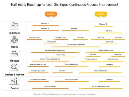 Half yearly roadmap for lean six sigma continuous process improvement