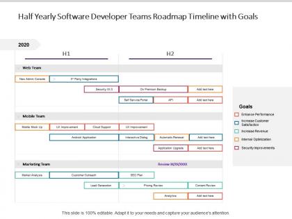 Half yearly software developer teams roadmap timeline with goals