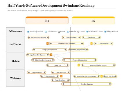 Half yearly software development swimlane roadmap