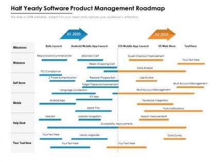 Half yearly software product management roadmap