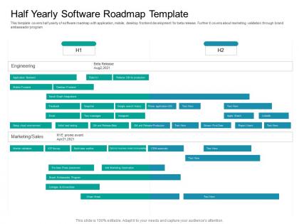 Half yearly software roadmap timeline powerpoint template