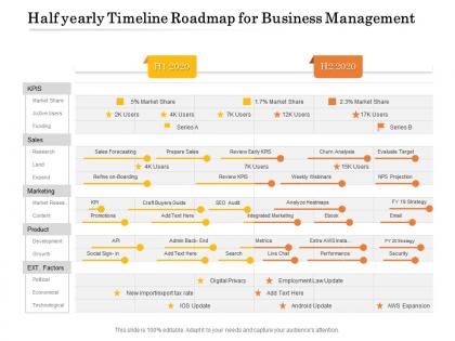Half yearly timeline roadmap for business management