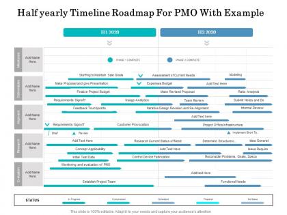 Half yearly timeline roadmap for pmo with example