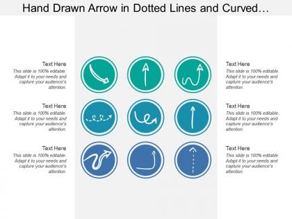 Hand drawn arrow in dotted lines and curved patterns