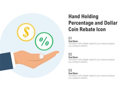 Hand holding percentage and dollar coin rebate icon