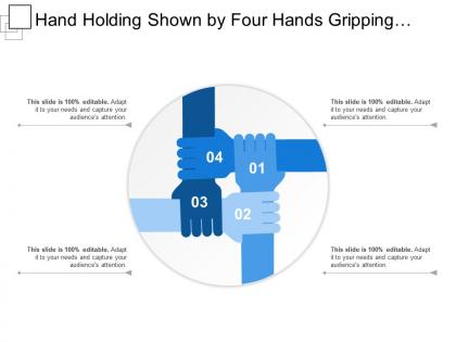 Hand holding shown by four hands gripping each other
