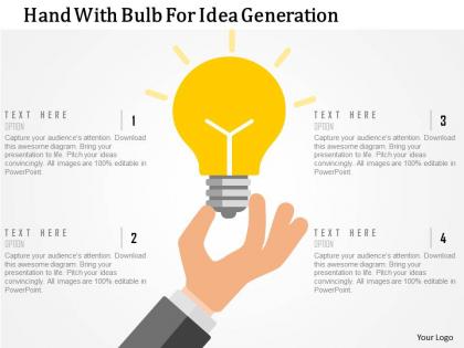 Hand with bulb for idea generation flat powerpoint design