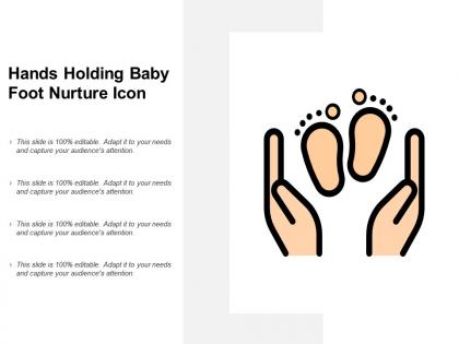 Hands holding baby foot nurture icon