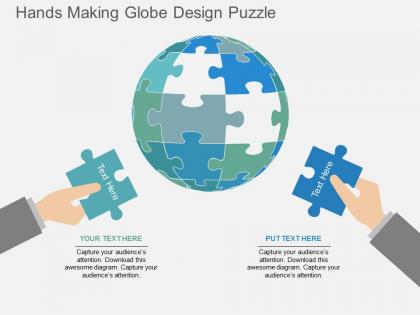 Hands making globe design puzzle flat powerpoint desgin