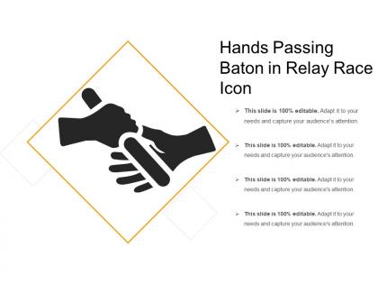 Hands passing baton in relay race icon