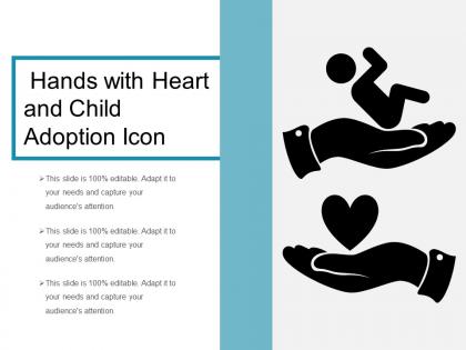 Hands with heart and child adoption icon