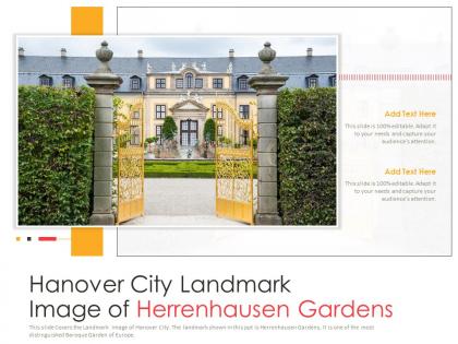 Hanover city landmark image of herrenhausen gardens powerpoint presentation ppt template