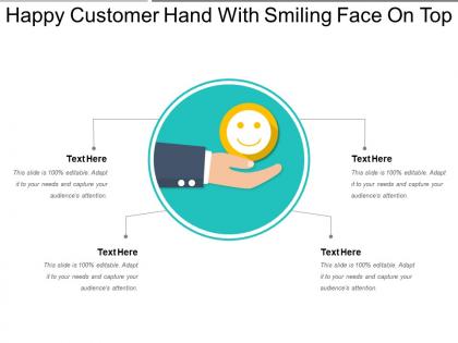 Happy customer hand with smiling face on top